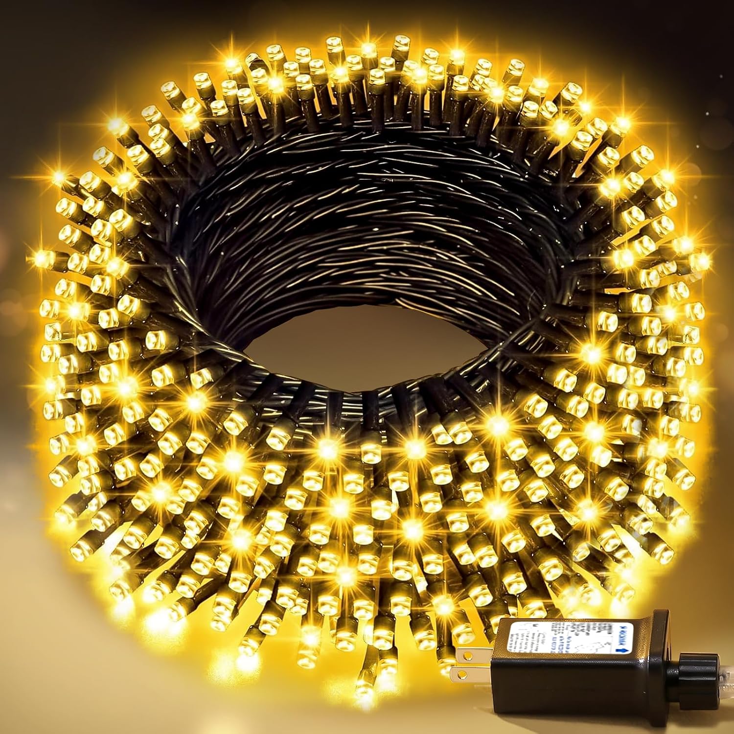 100 ft Warm White Outdoor Waterproof LED String Lights, Green Wire