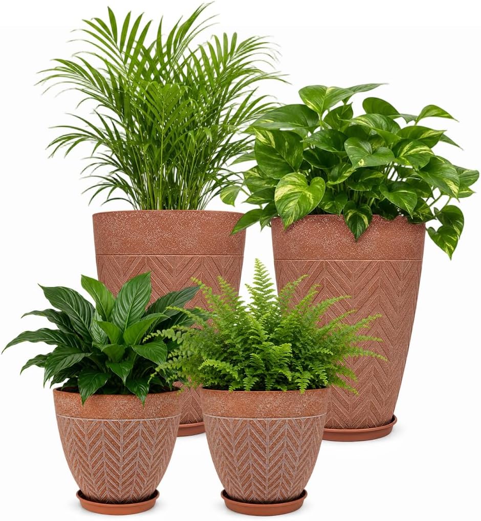 Usocik Large Tall Round Terracotta Outdoor Planters, Set of 4