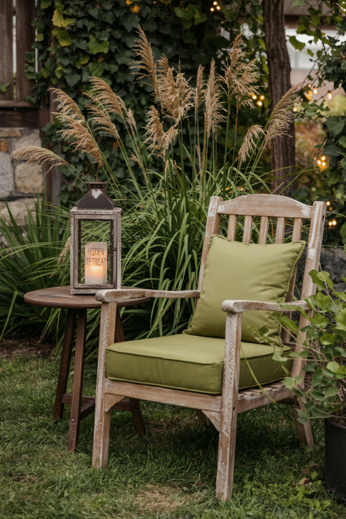 Relaxing seating area tucked into a garden corner