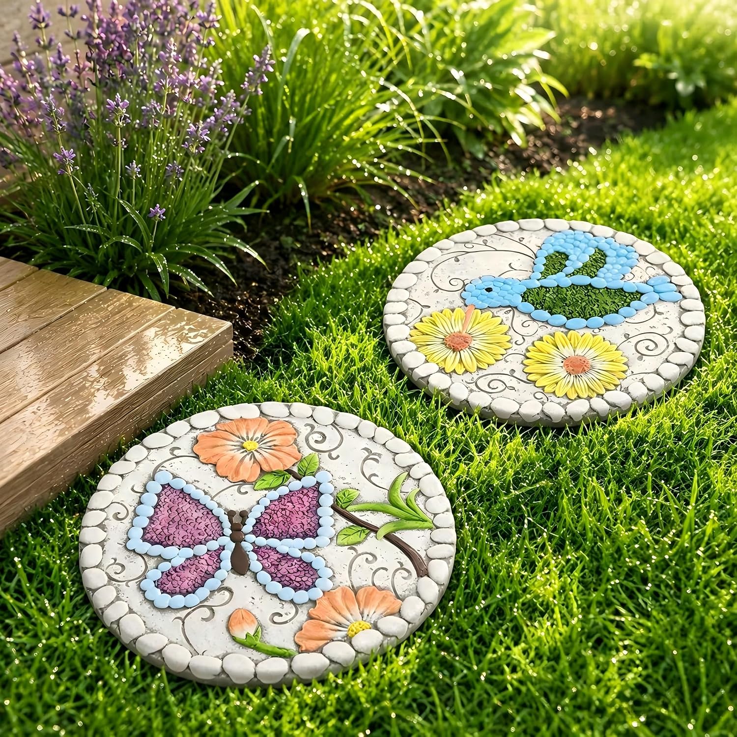 Garden Stepping Stones, 10 Inch Round Cement Pavers, 2 Pack