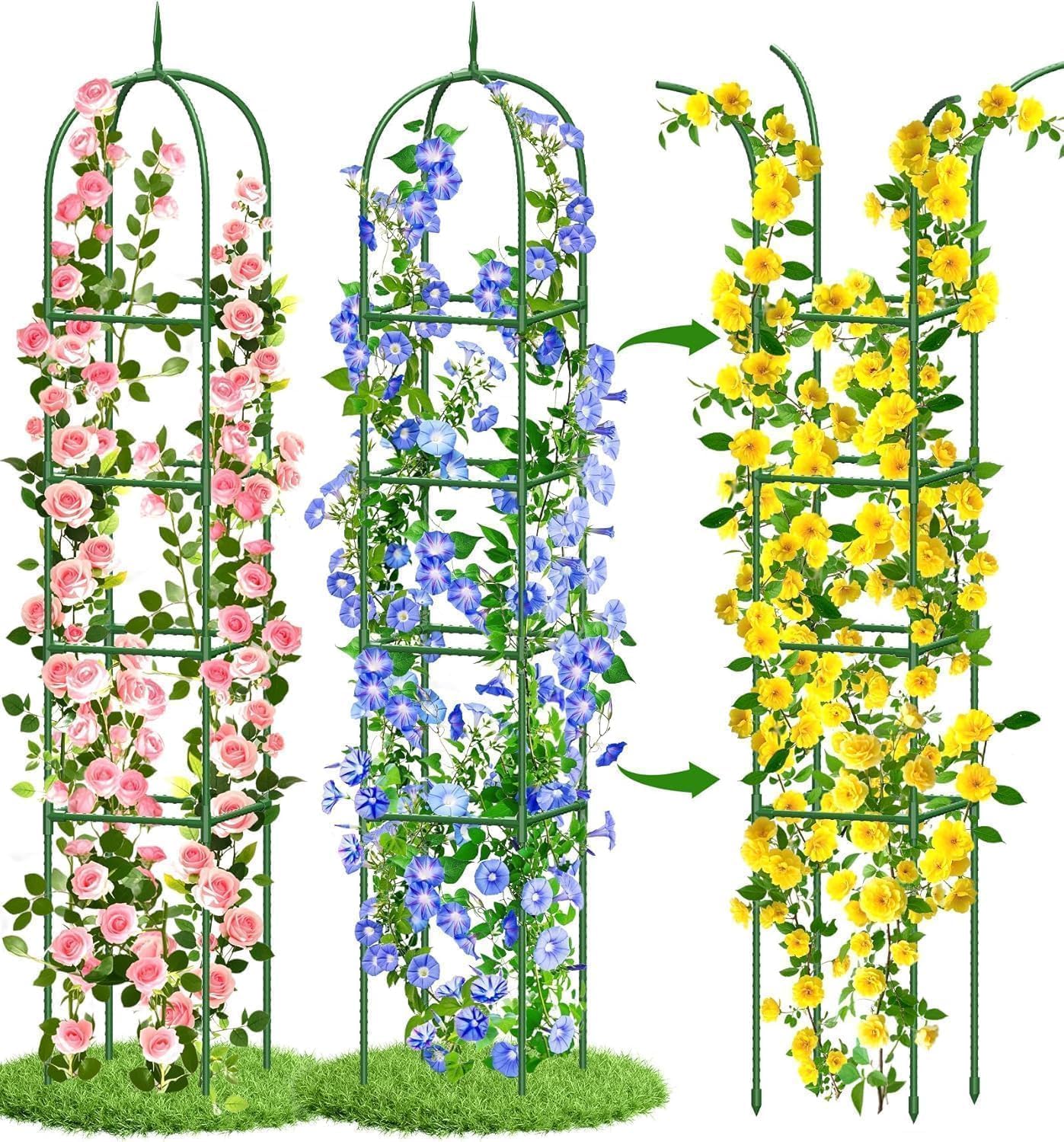 Garden Obelisk Trellis for Climbing Plants, 6 ft, Rustproof Coated Metal