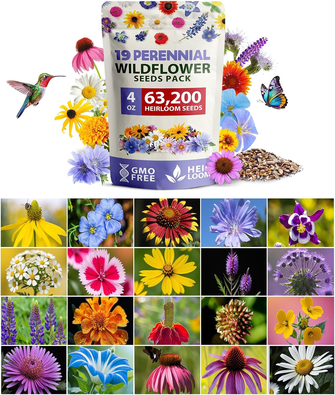HOME GROWN Wildflower & Dandelion Seeds Bundle, 63,200+ Seeds