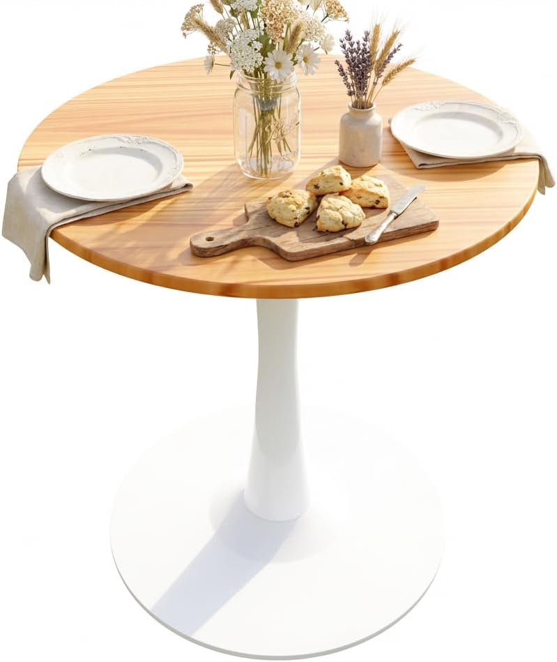 23.62' Small Round Dining Table for 2 – Durable & Well-Made Tulip Table with Sturdy Metal Frame, Compact 2-Seater Kitchen or Dining Room Table for Small Spaces, Apartments, Café, Restaurant, Office