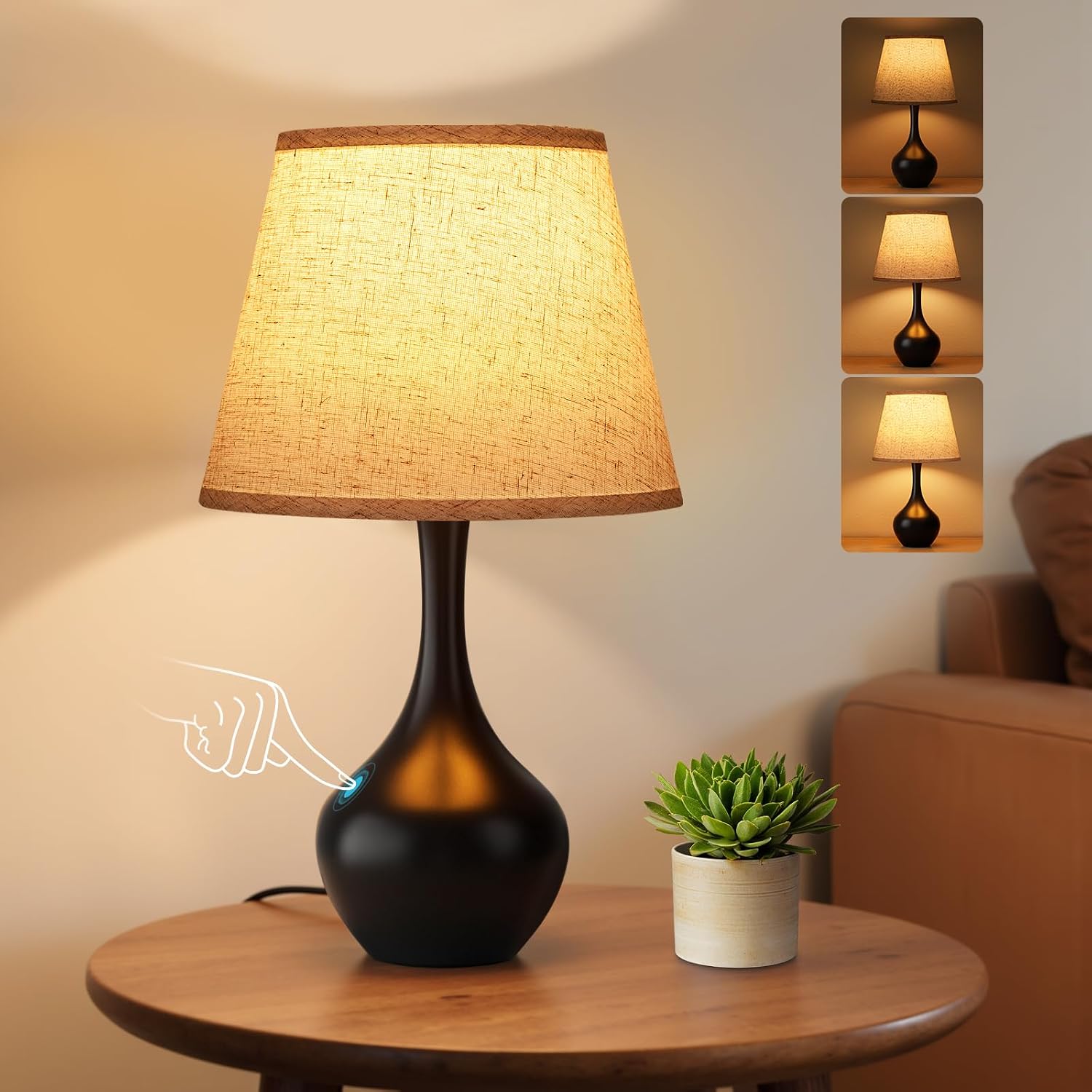 16.1' Touch Table Lamp for Nightstand, 3 Way Dimmable Small Bedroom Lamp