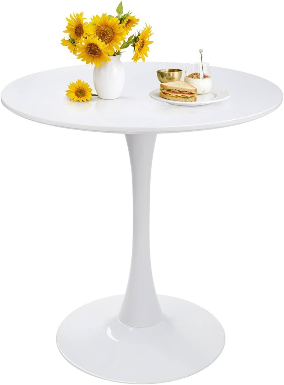 27.5' Tulip Round Dining Table with Metal Pedestal White