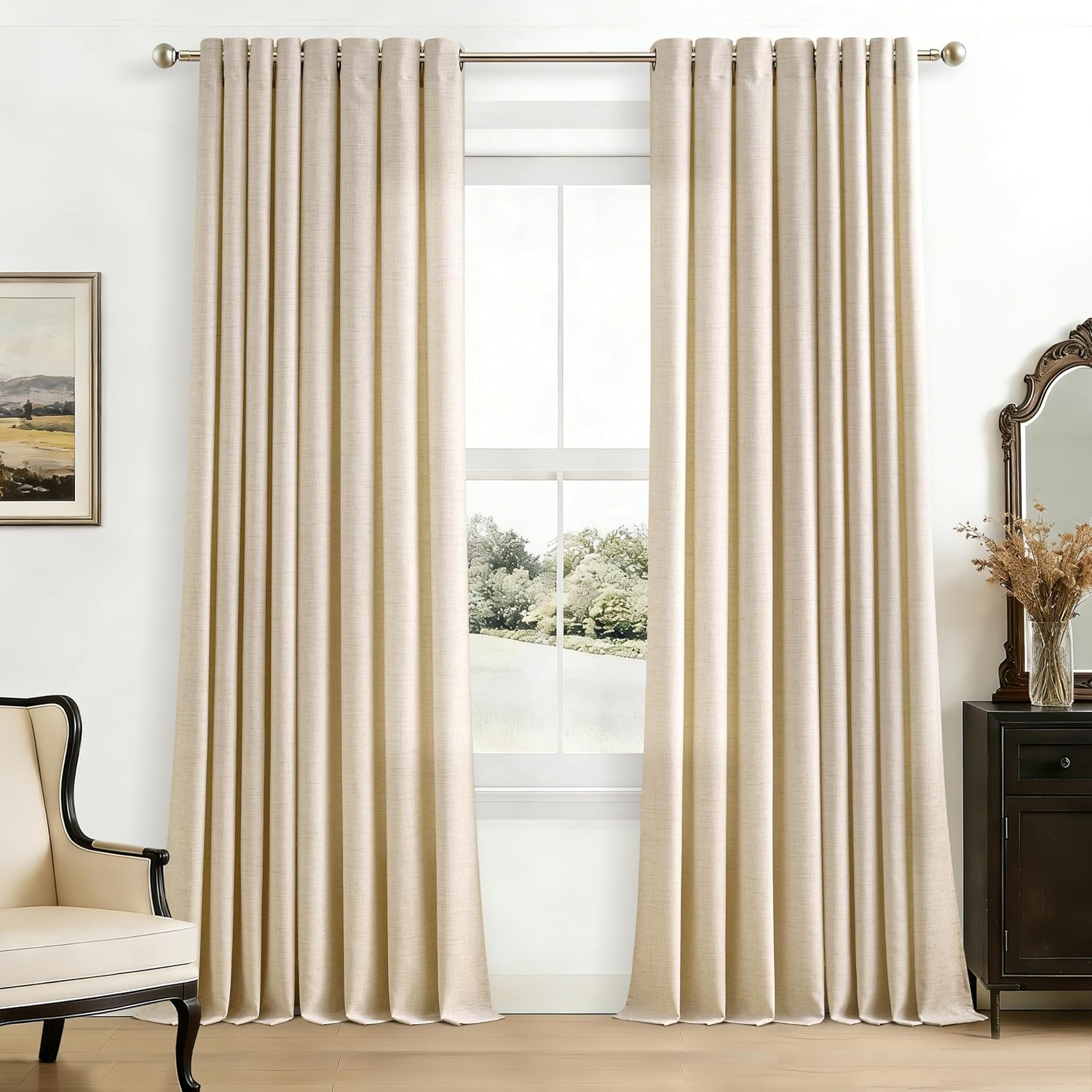 Oatmeal Linen Curtains 96 Inch Length Warm Beige Floor to Ceiling