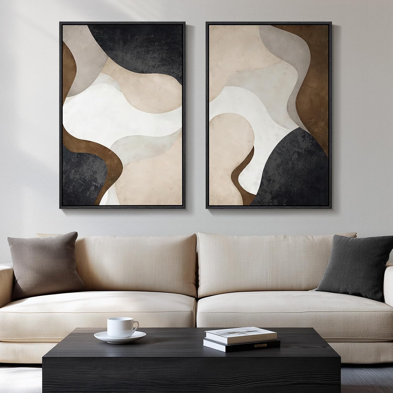 Large Framed Modern Abstract Wall Art for Living Room Set of 2, 24x36 In