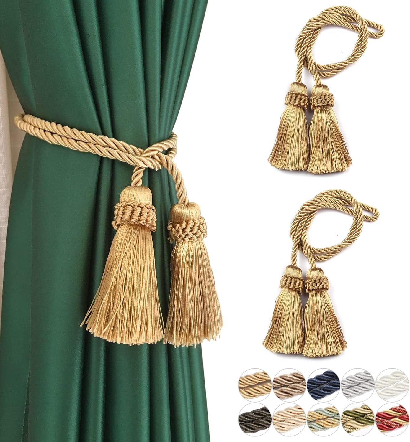 Handmade Curtain Tiebacks with Tassel, Rope Holdbacks