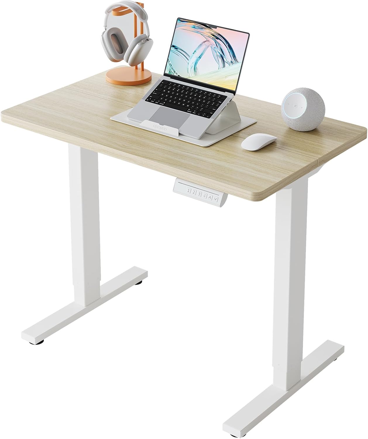 HUANUO 32 x 19 Inch Small Electric Standing Desk, Light Walnut
