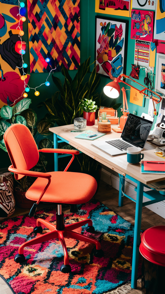 Vibrant and energetic workspace with bold color accents