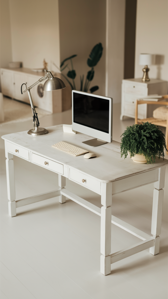 Modern minimalist home office with clean, uncluttered desk space