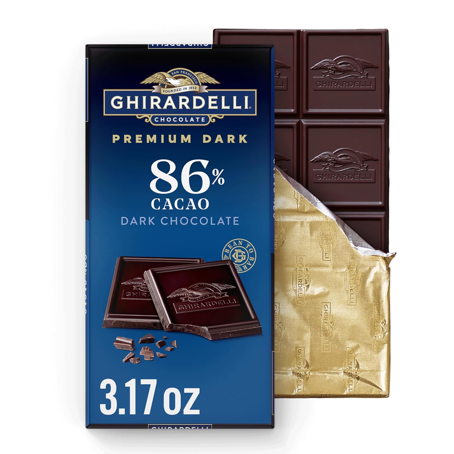 GHIRARDELLI Premium Dark Chocolate Bar, 86% Cacao, 3.17 oz, 12 Pack