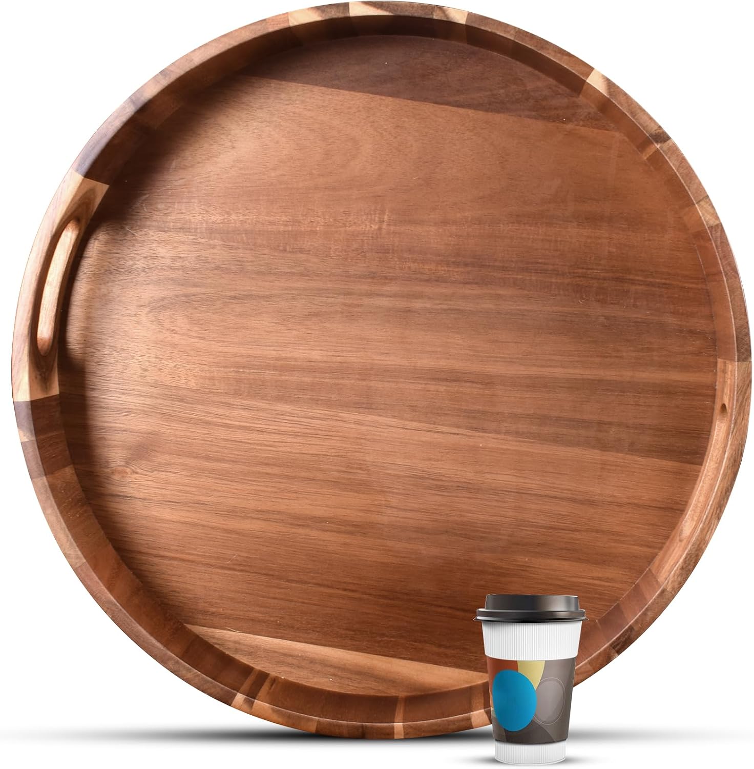 Extra Large Round Acacia Wood Serving Tray, 20 Inch, Heavy Duty