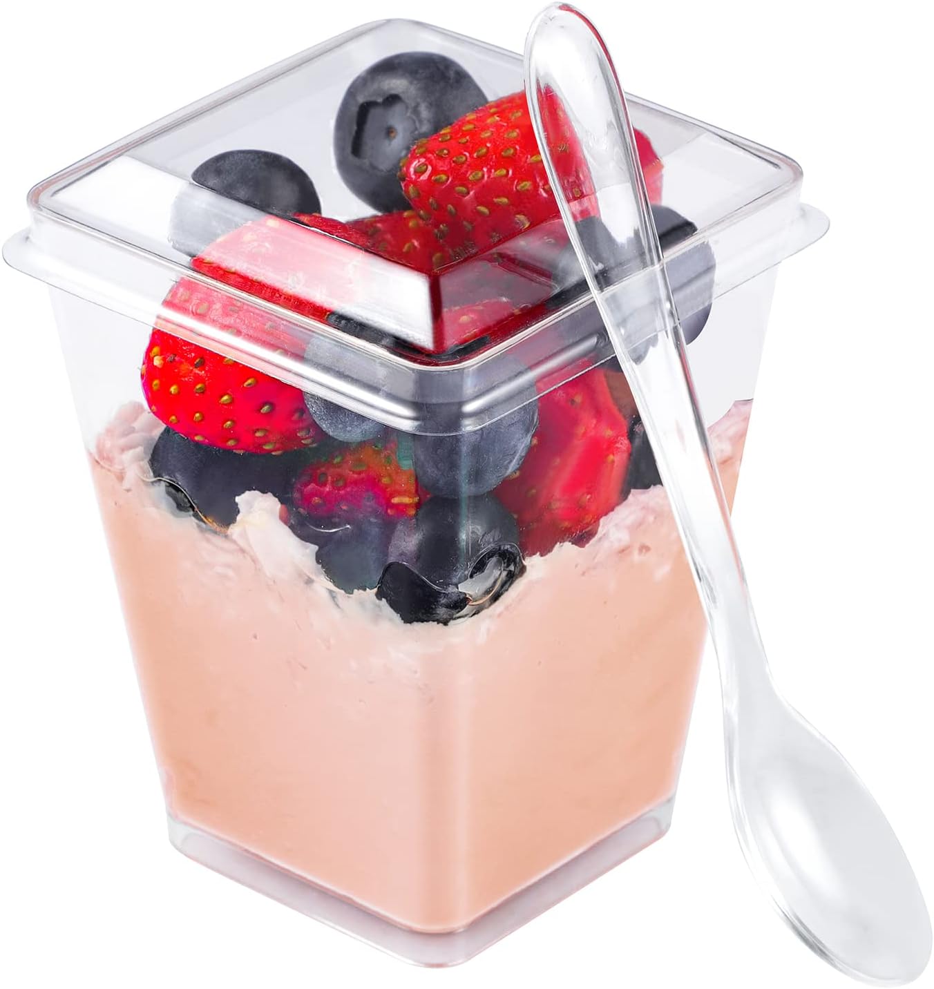 EASERCY 150 Pcs 5 oz Plastic Dessert Cups with Lids and Spoons