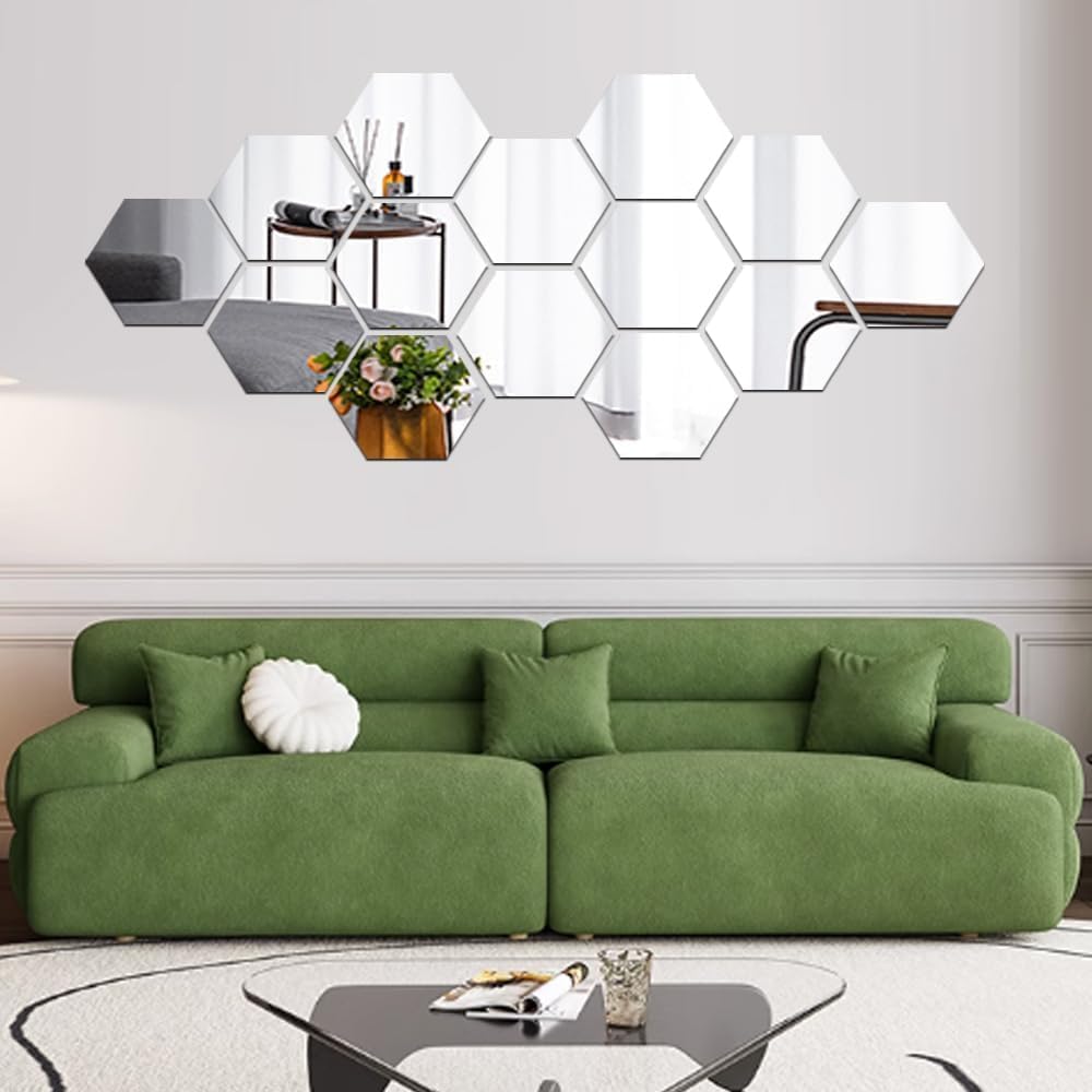 Hexagon Mirror Wall Stickers, 12 Pcs, Acrylic Decorative Tiles