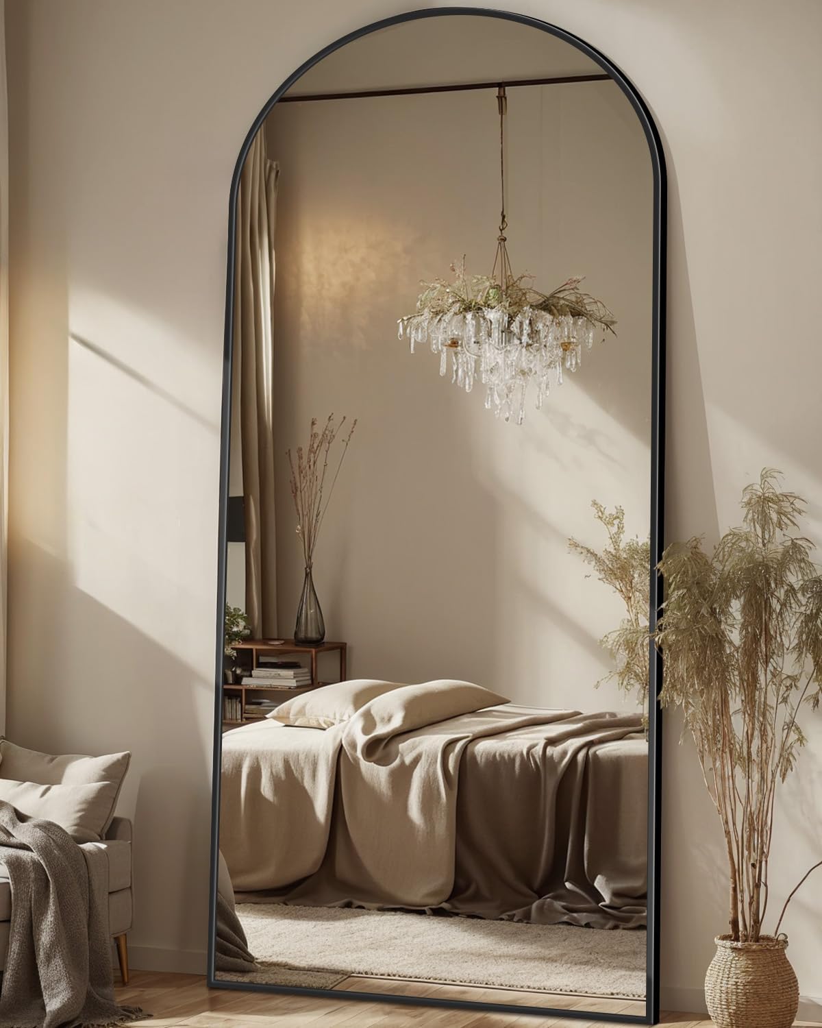 Antok Arched Full Length Floor Mirror with Stand, 71 x 28 Inch, Black