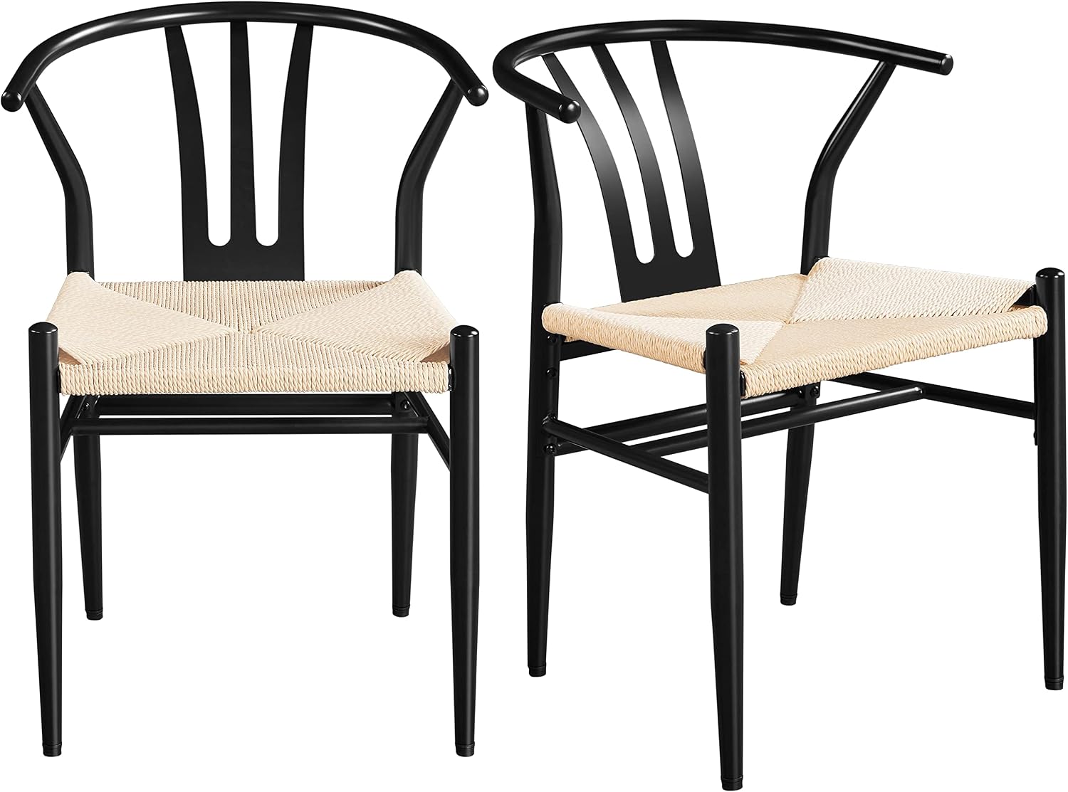 Yaheetech Mid Century Modern Woven Dining Chairs, Set of 2, Black