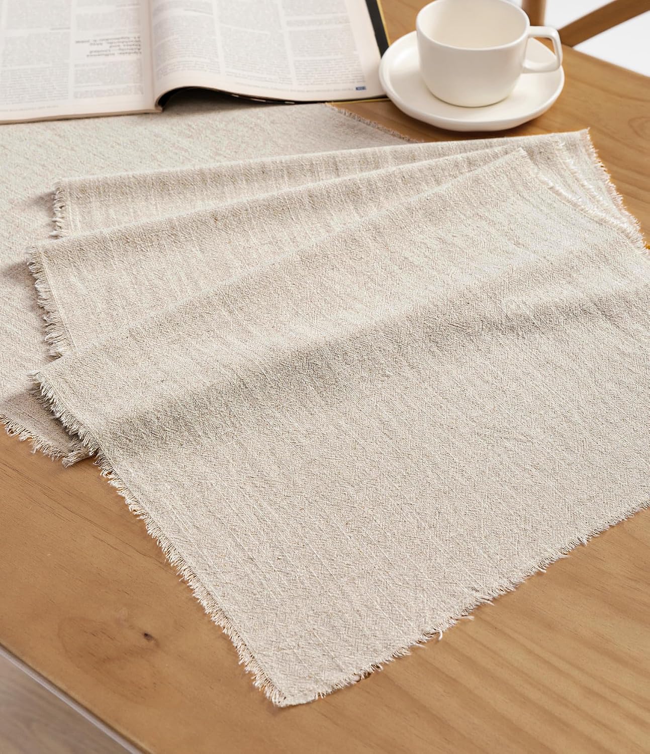 Vitalizart Beige Slub Cotton Linen Table Runner, 14 x 72 Inch