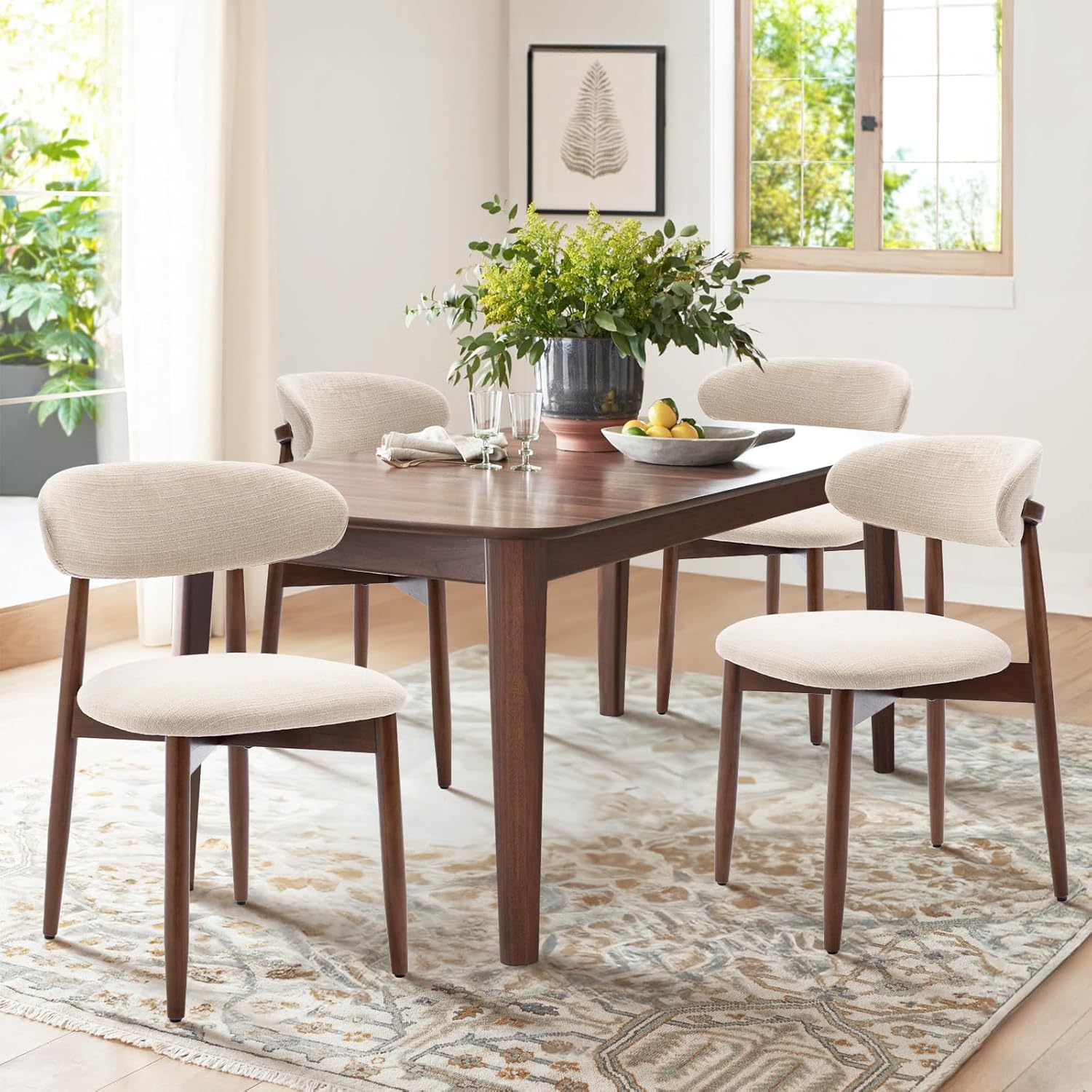 COLAMY Upholstered Wooden Dining Chairs, Set of 4, Beige