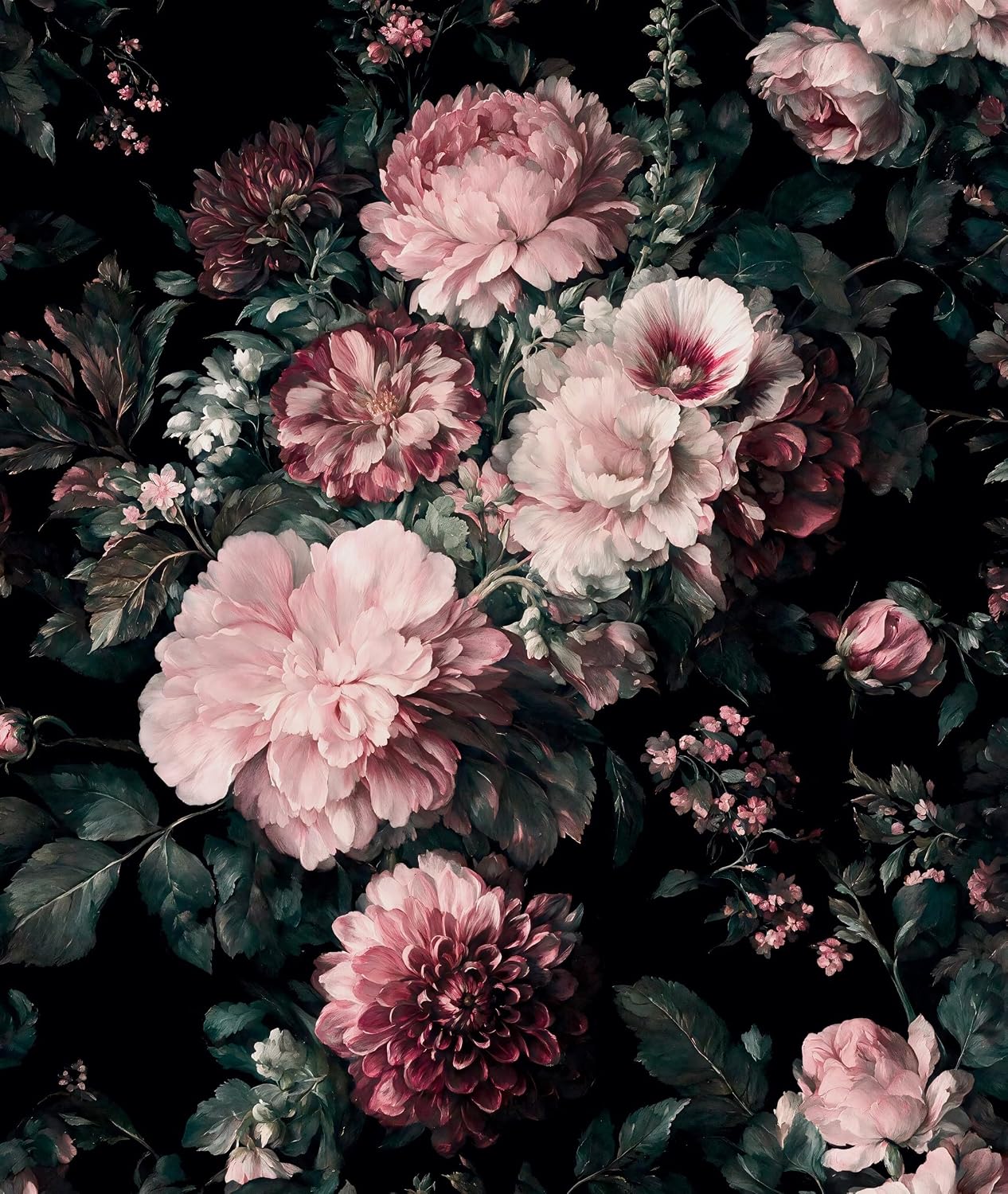 Laatse Vintage Dark Pink Peony Floral Peel and Stick Wallpaper