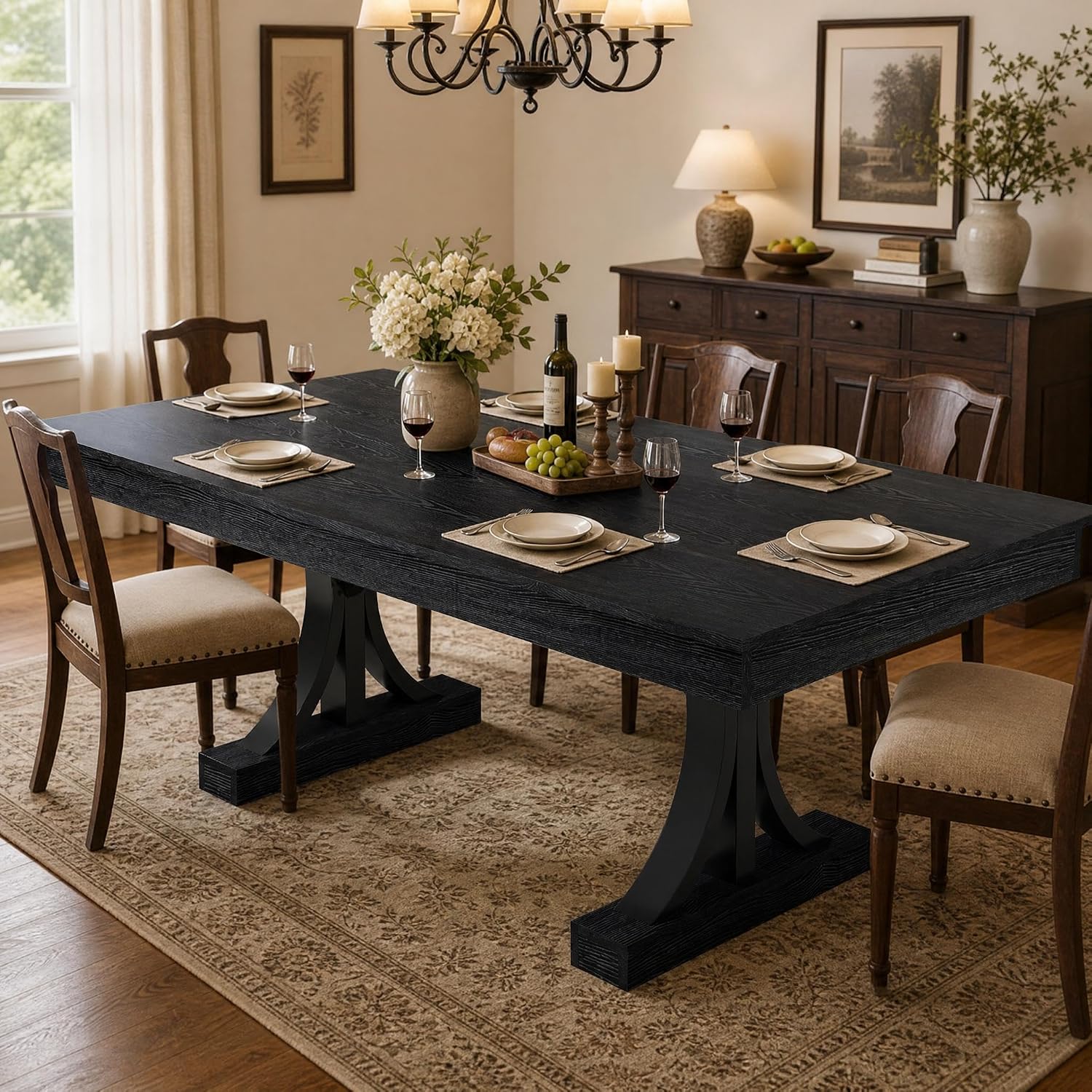 IDEALHOUSE Wood Dining Table for 6 to 8 with 2 Large Drawers, 70.87 Inch