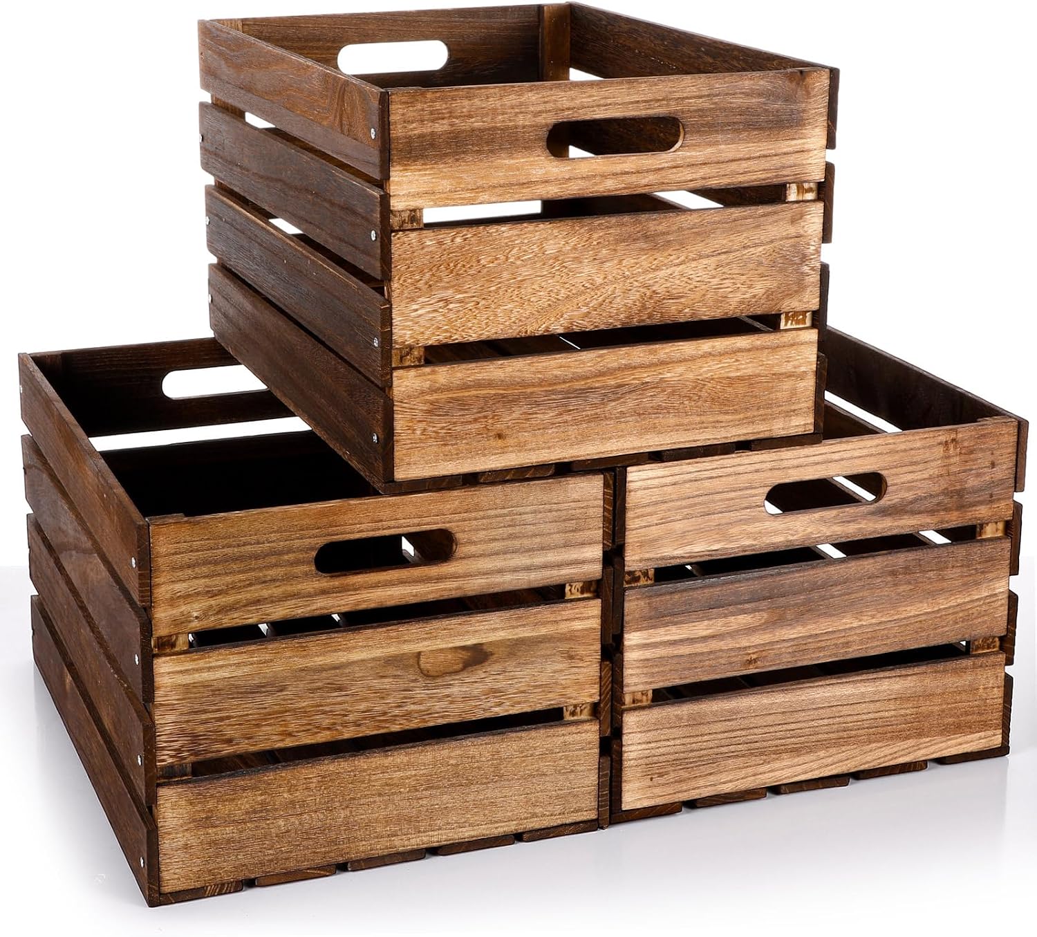 Weysat 3 Pack Large Wood Crates for Storage, 16 Inch, Brown