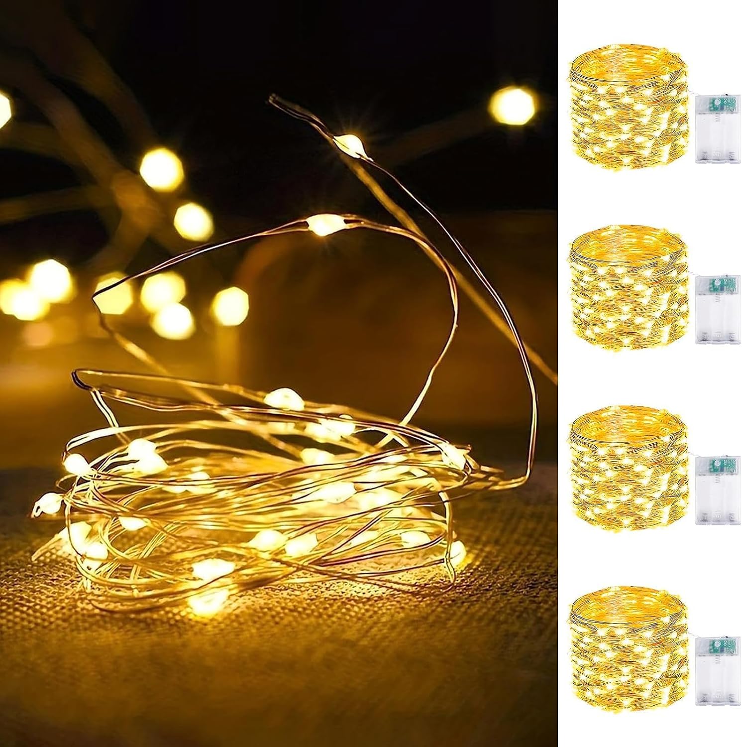 Battery Operated Fairy Lights, 16 FT, 50 LED, Warm White, 4 Pack