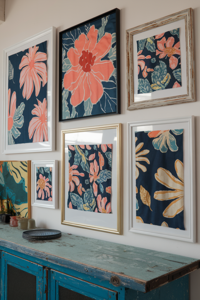 Framed fabric art serving as a custom, budget-friendly piece