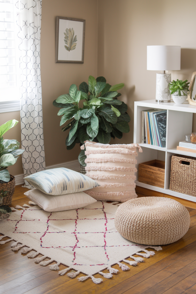 Vintage-inspired rug hack using fabric paint techniques