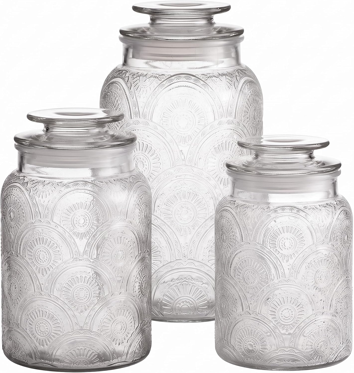 Style Setter Clear Glass Kitchen Canister Set, Retro Design, 3 Piece