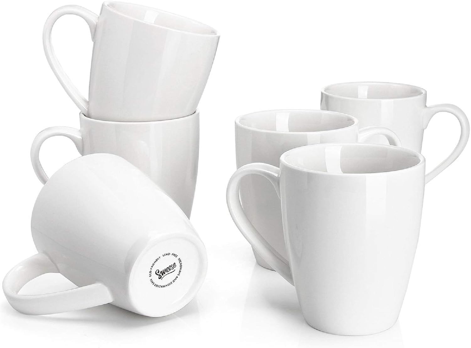 Sweese Porcelain Coffee Mugs, 16 oz, Set of 6, White