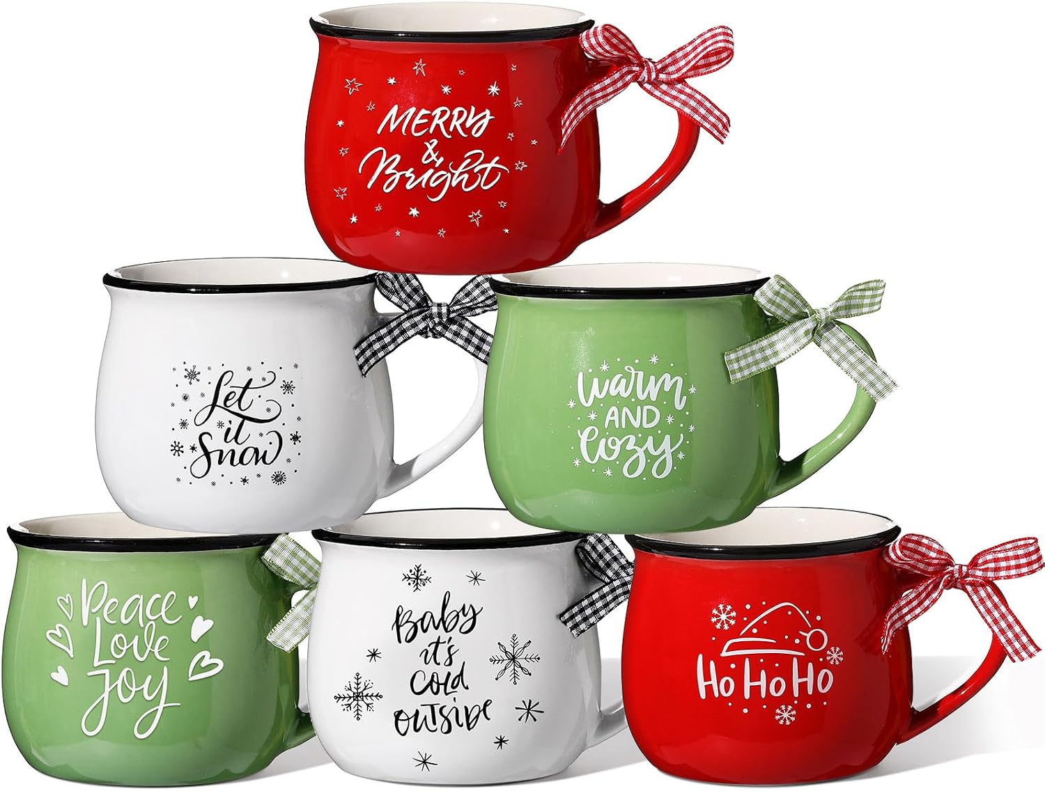 Sawysine Christmas Coffee Mugs, Set of 6, Holiday Gift