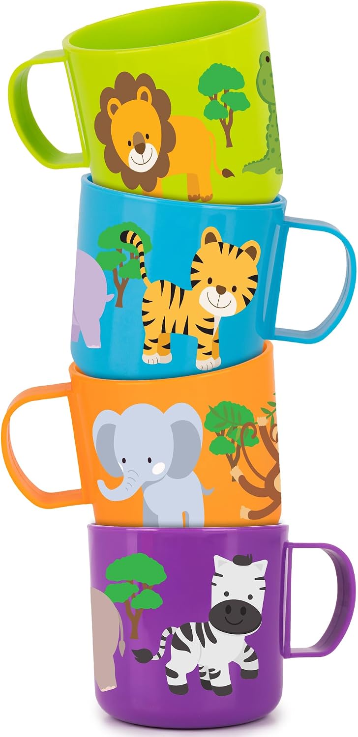 ArtCreativity Jungle Safari Mugs for Kids, Set of 4, Plastic