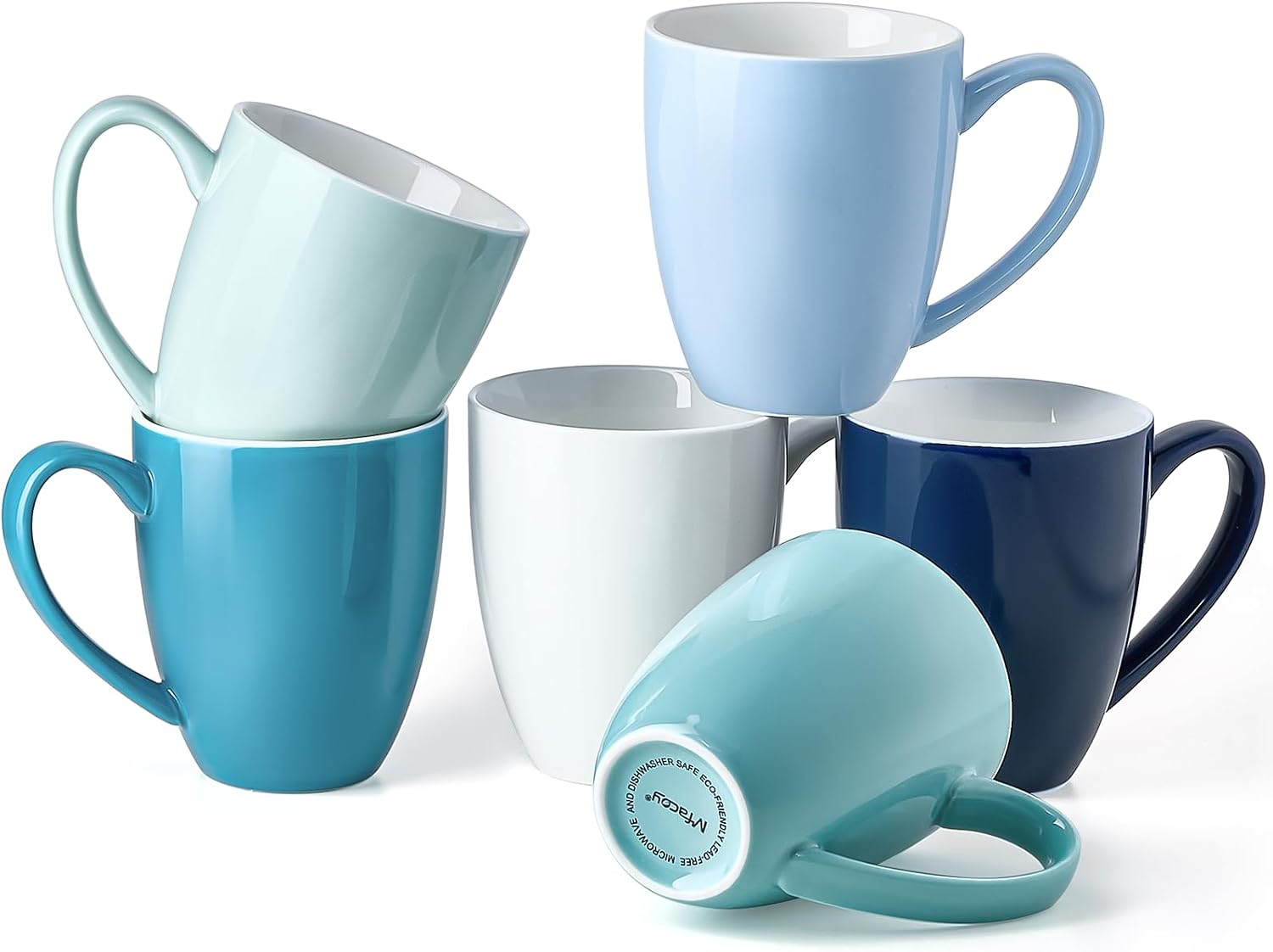 Porcelain Coffee Mugs, Set of 6, 13 oz, with Handle