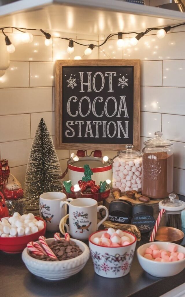 Kid-friendly hot cocoa bar with colorful, fun toppings