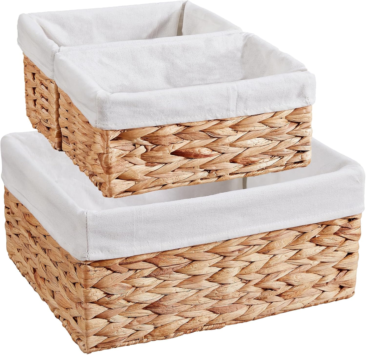 Wicker Storage Baskets with Liners, 3-Pack