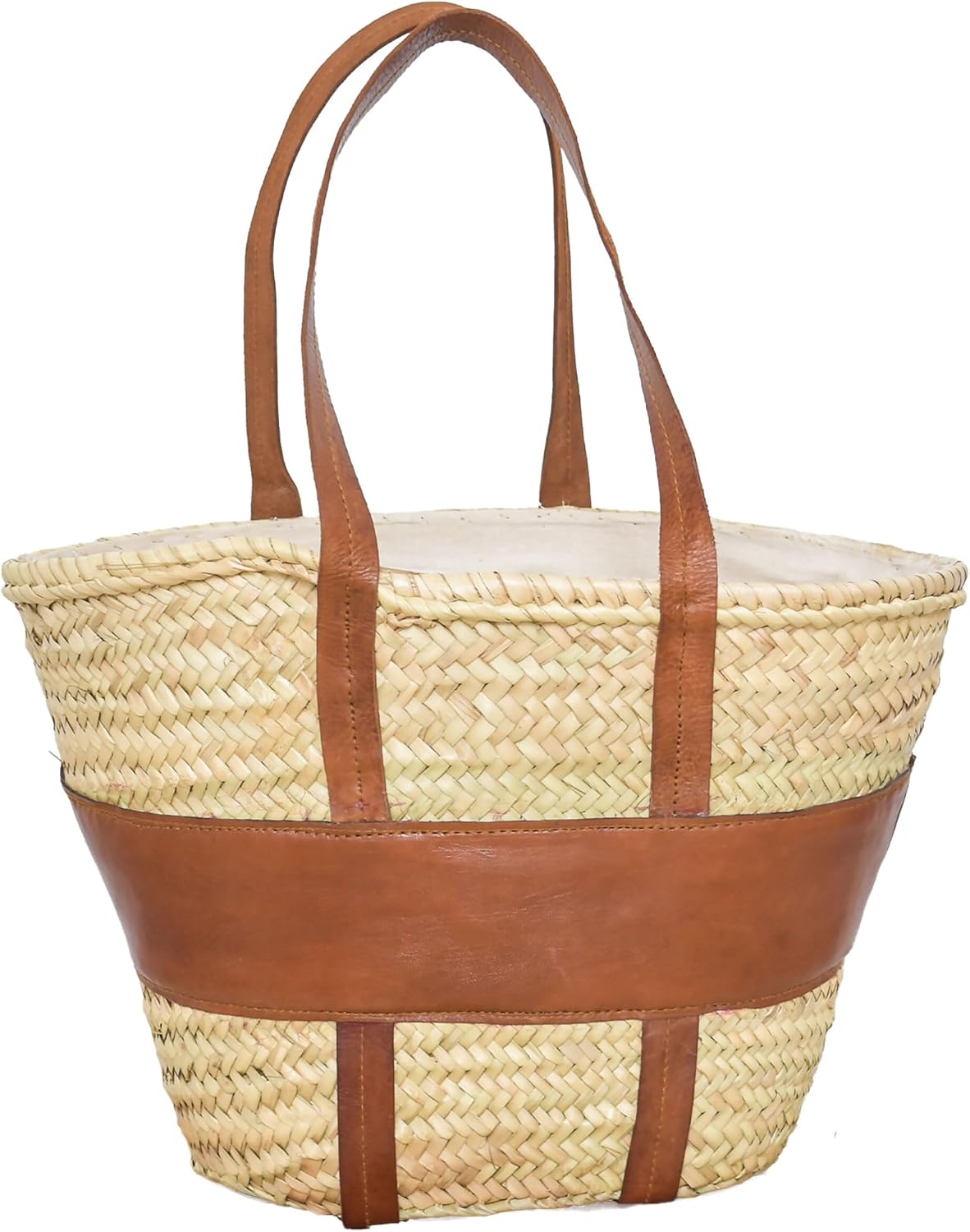 Woven Straw Tote with Leather Handles