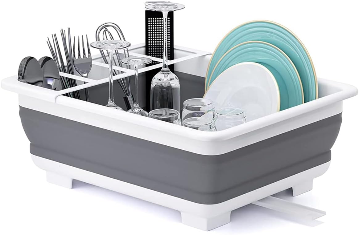 THANSTAR Collapsible Dish Drying Rack, Portable Dinnerware Drainer