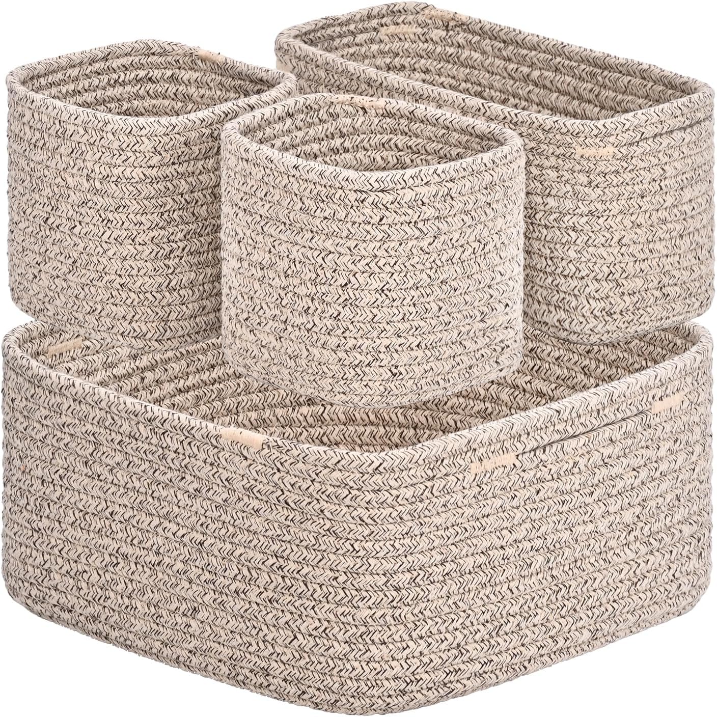 Cotton Rope Storage Baskets for Shelves, Small Bins, 4 Pack