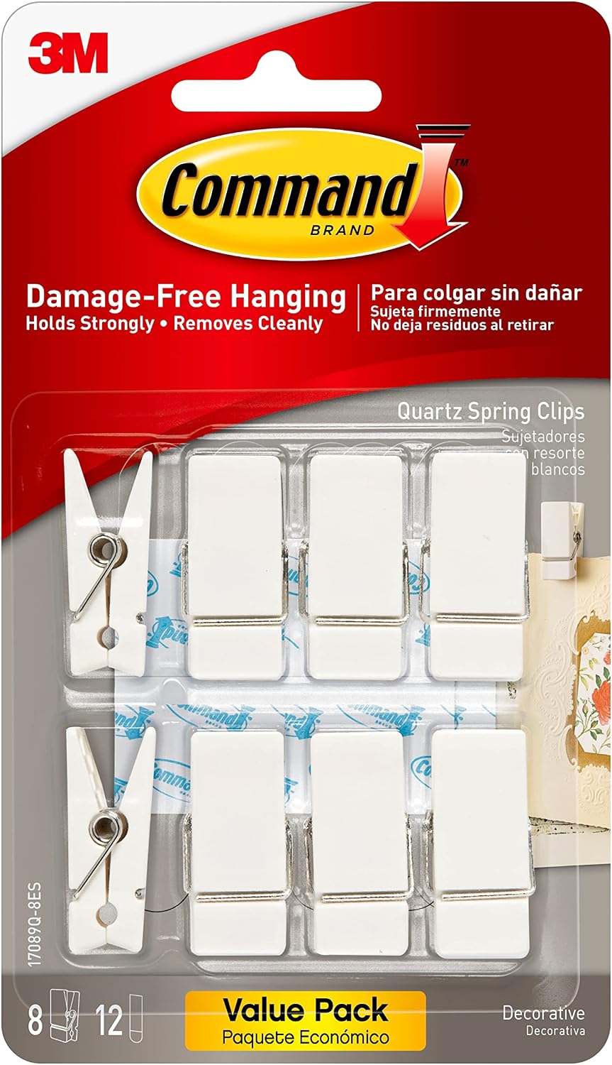 Command Spring Clips, Quartz, 8 Pack, for Dorm Decor