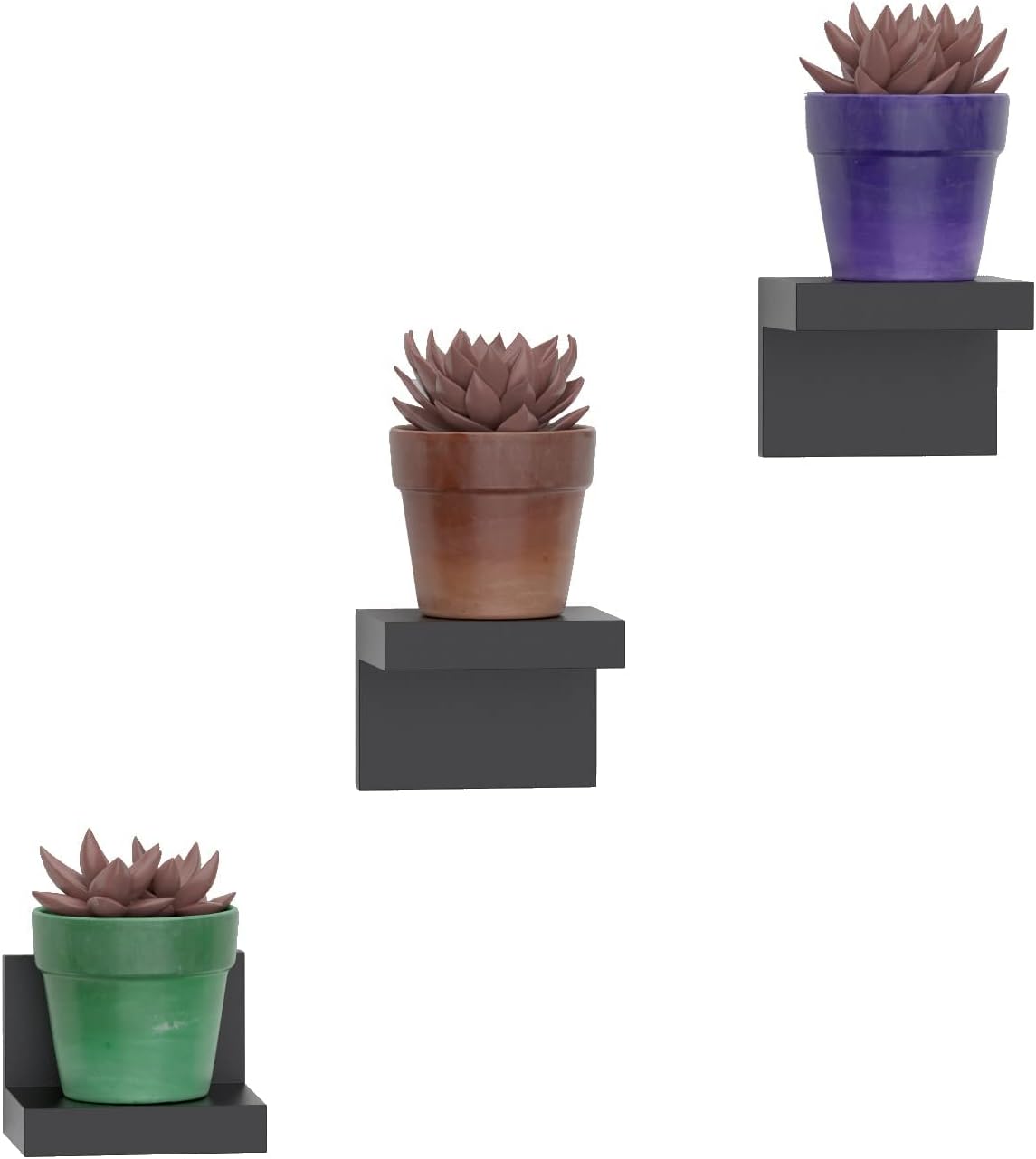 RICHER HOUSE 3-Set Small Floating Wall Shelves, No Drill, Black