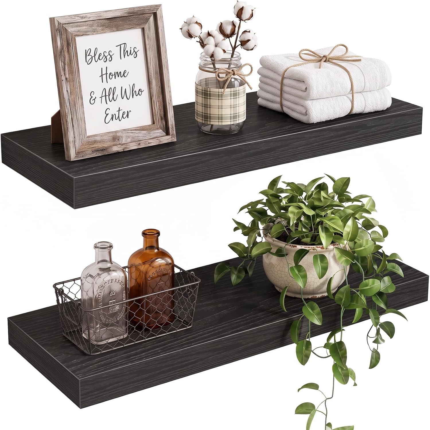Fixwal Floating Shelves for Wall Decor, Black, Set of 2, 15.7 Inch