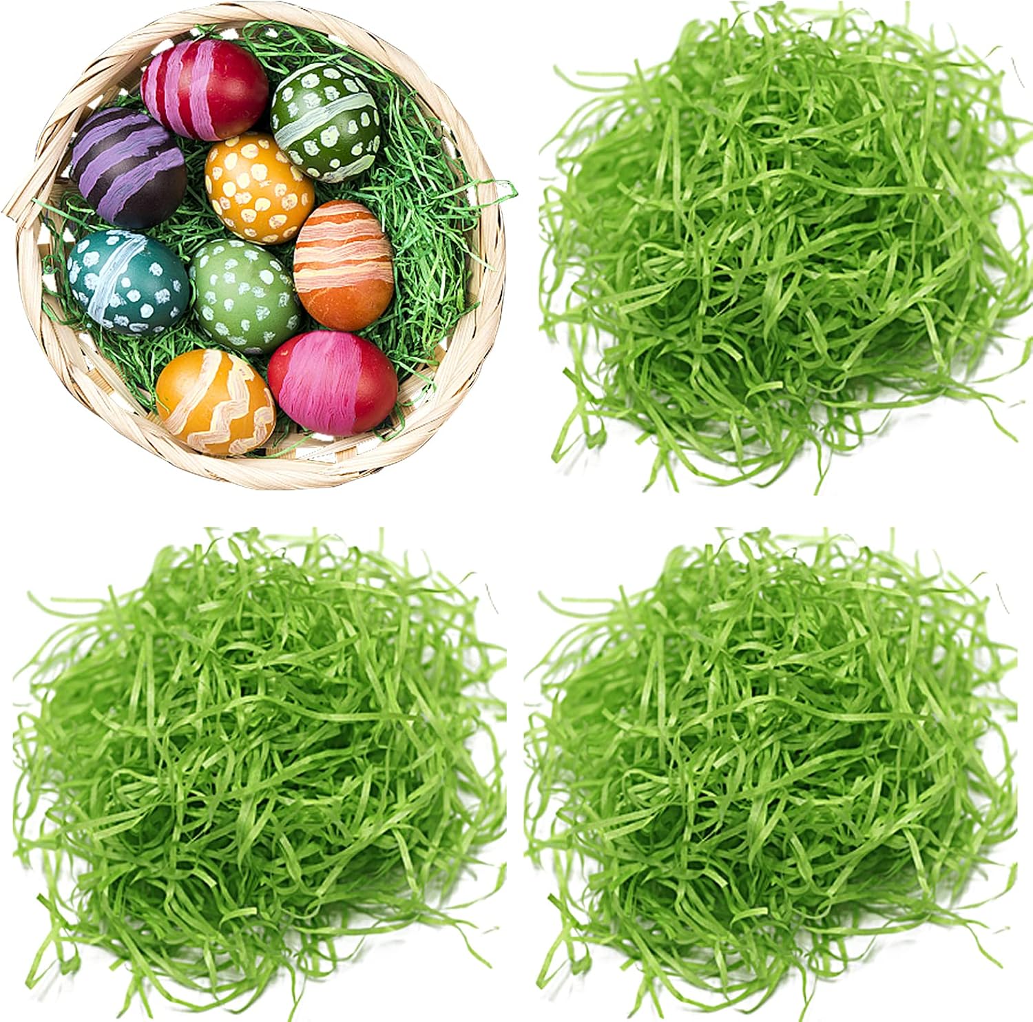Hikkcos Easter Green Grass Raffia Shred Paper, 1/2 lb, Large Pack