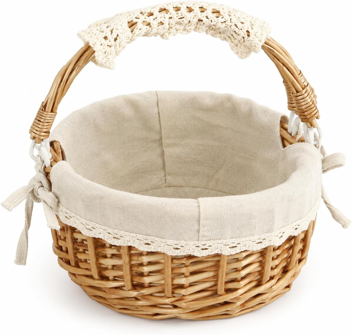10.2 Inch Empty Round Wicker Easter Basket with Fabric Liner
