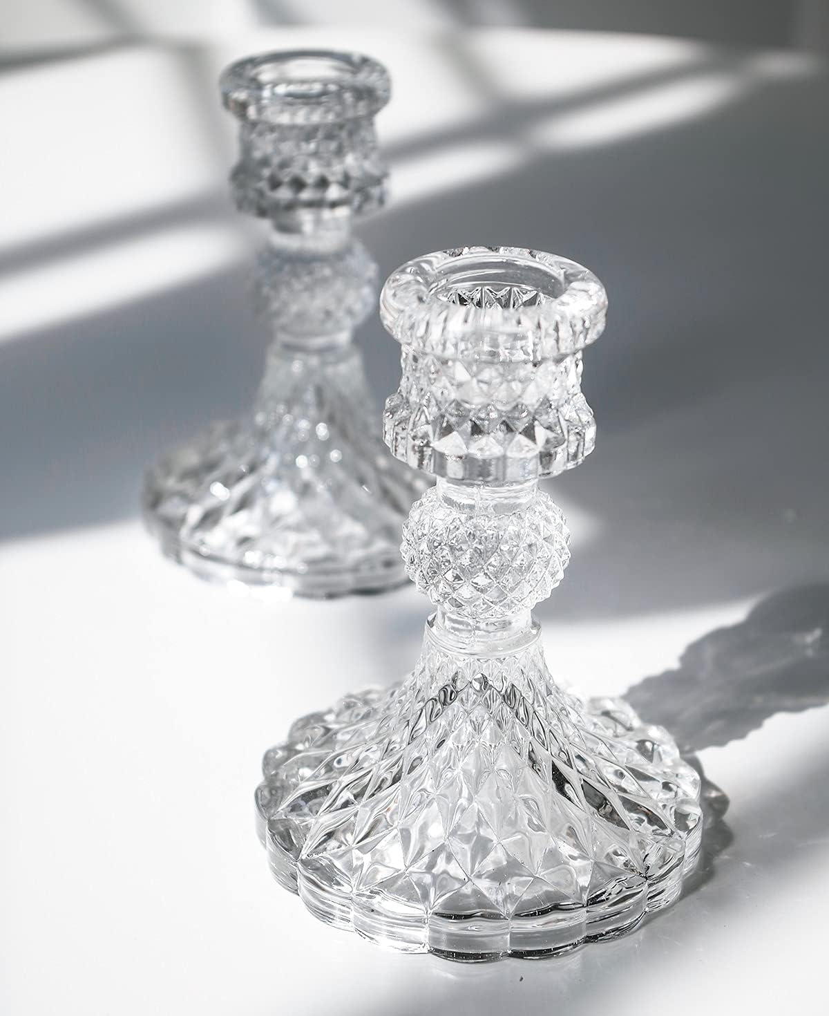 Clear Glass Taper Candle Holders, Set of 2, Fits 0.8 Inch Candles