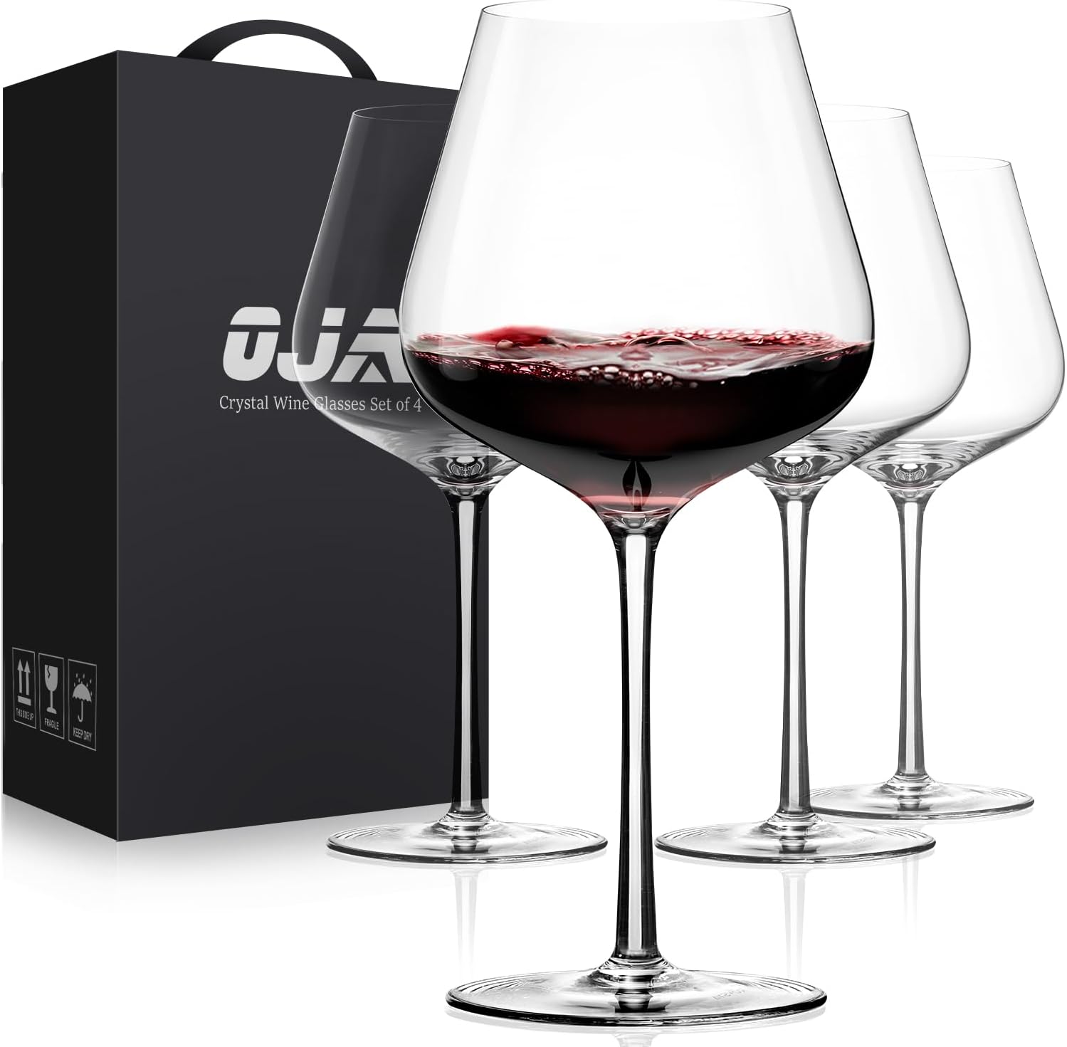 OJA Crystal Hand Blown Red Wine Glasses, Set of 4, 23 oz