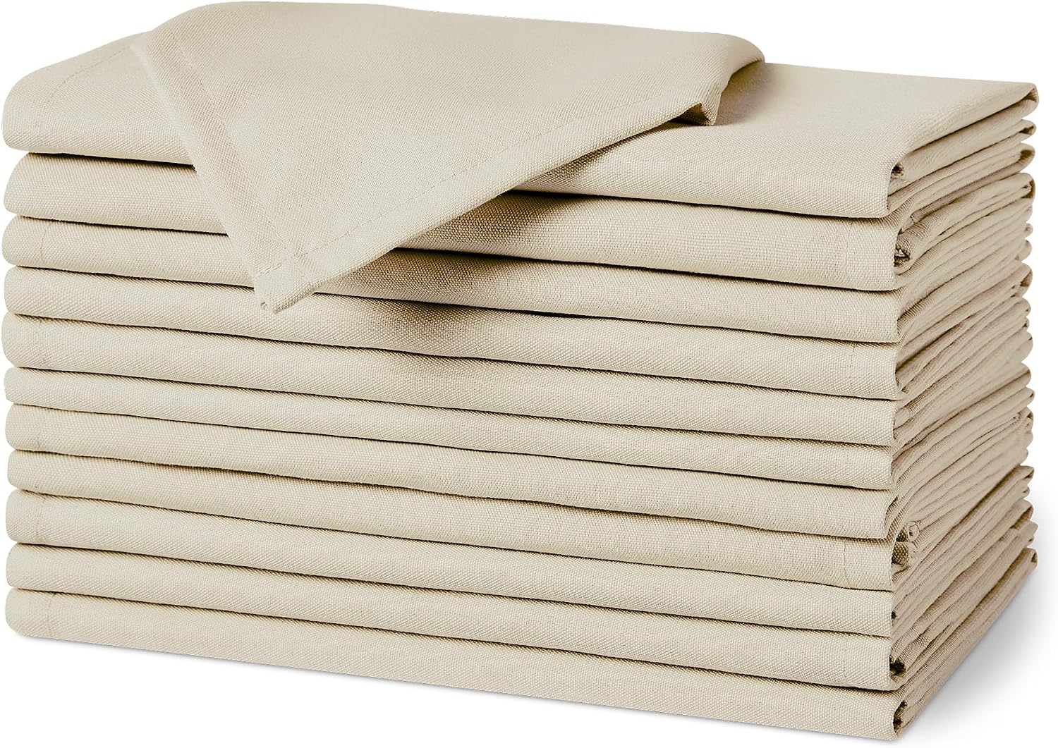 Amazon Basics Reusable Cloth Napkins, 17 x 17 Inch, Beige, 12 Pack