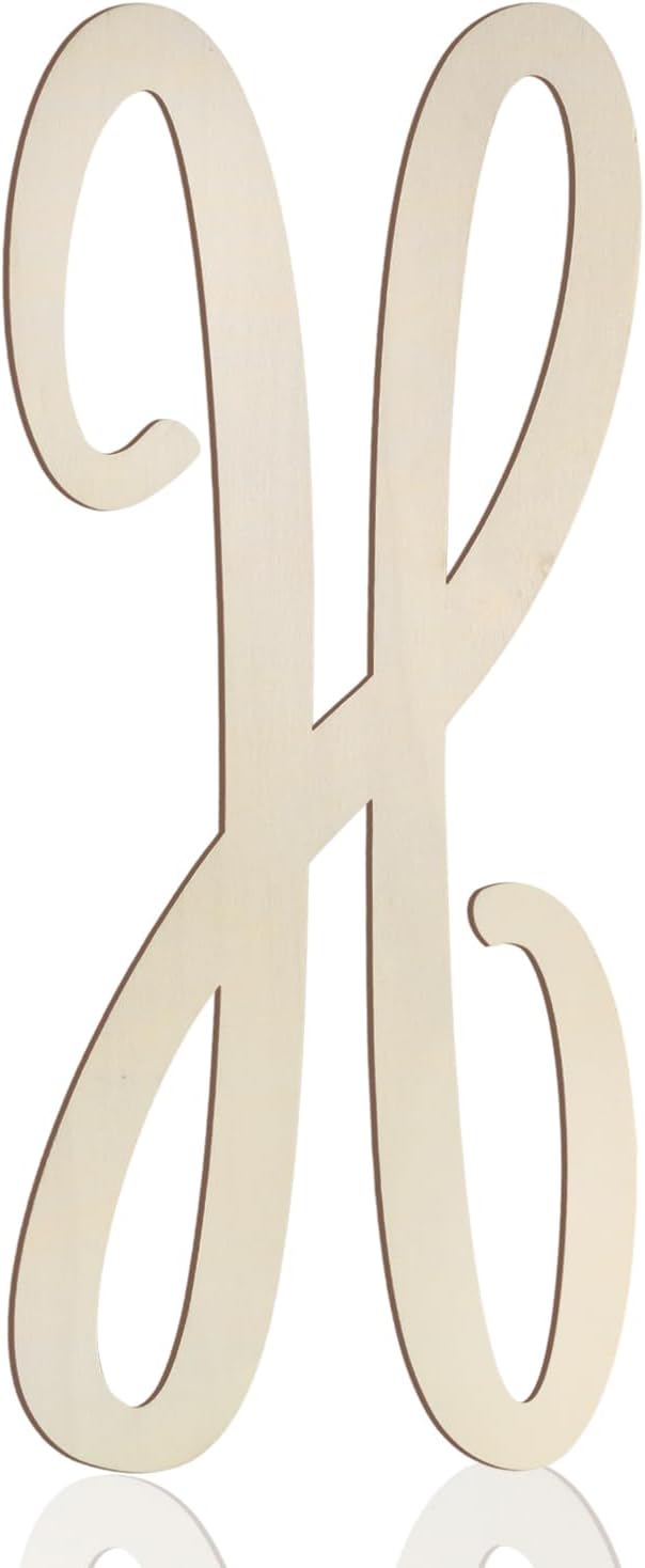 Cursive Wooden Monogram Letter H, 12 Inch, for Wall Decor and Wreaths