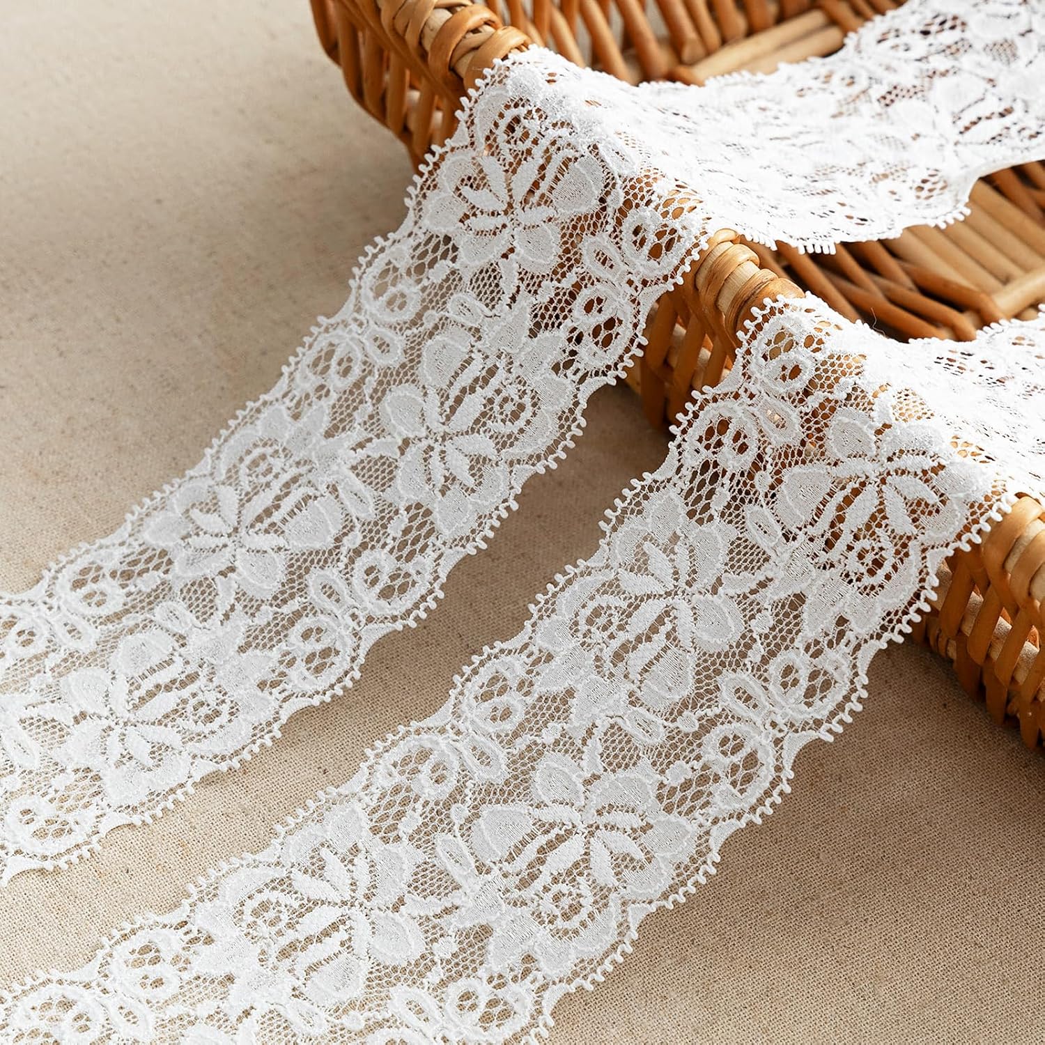White Lace Trim Ribbon, 5 Yards, 2.36 Inch Wide, Floral Pattern