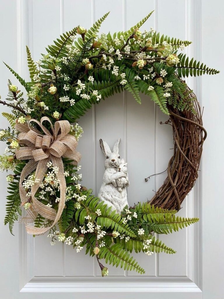 Bunny silhouette statement Easter wreath with a large wooden cutout